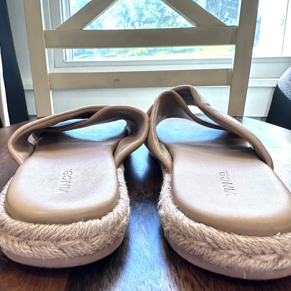 Vince Glyn Espadrille Sandals Women 8.5 Beige Leather Crisscross Slide‎ Spain